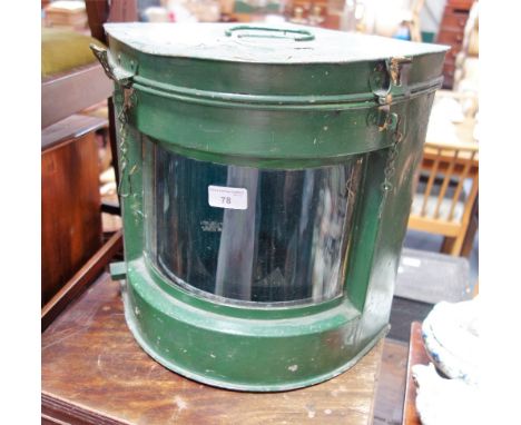 A VINTAGE GREEN PAINTED SHIP'S LAMP
