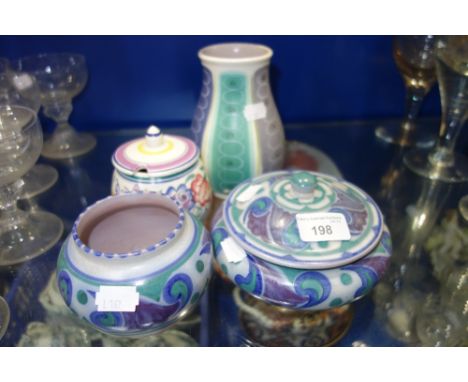 A CARTER STABLER ADAMS POOLE POTTERY DISH and cover, 15 cm dia. and similar Poole pottery