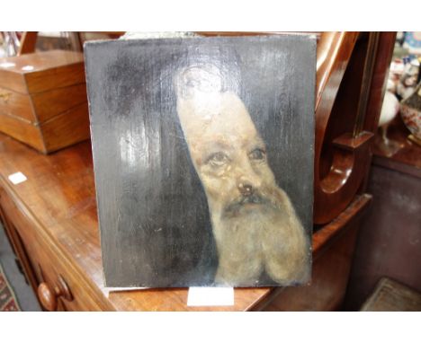 A 19TH CENTURY PORTRAIT of a bearded, hooded man, with inscription 'By B A Dent from a larger painting in colours by Thomas H