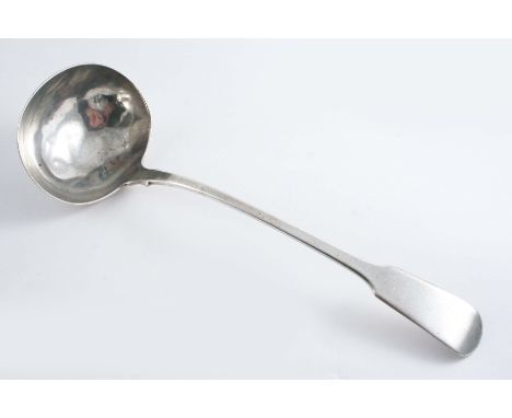 A SCOTTISH PROVINCIAL FIDDLE PATTERN SOUP LADLE by James Erskine of Aberdeen (JE,JE,JE,JE) c.1820;  12.6"  (32 cms) long;  7.