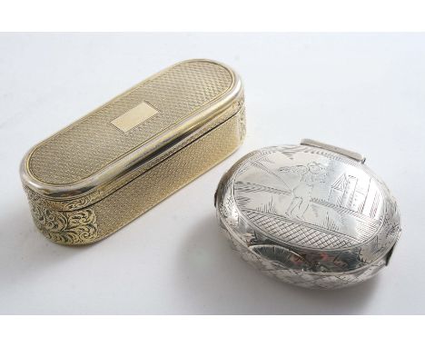 A GEORGE IV / WILLIAM IV SILVERGILT SNUFF BOX with engine-turned decoration, the interior inscribed, maker's mark "TH", possi