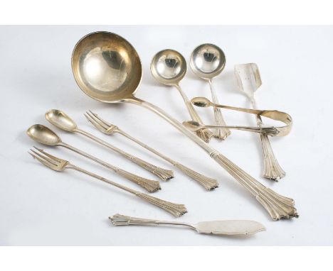 A SMALL QUANTITY OF ALBANY PATTERN FLATWARE INCLUDING:- A soup ladle, a pair of sauce ladles, a Stilton scoop, two pickle for