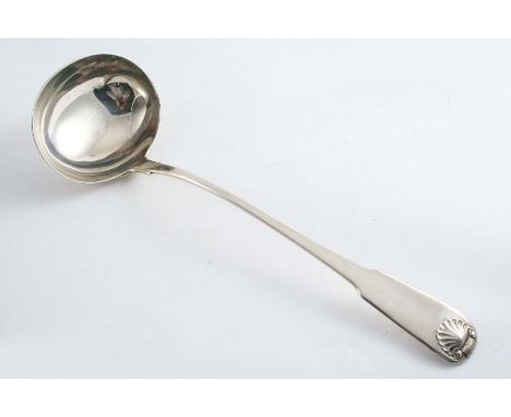 A GEORGE IV PROVINCIAL SOUP LADLE Fiddle & Shell pattern, by John Walton, Newcastle 1824;  13"  (33 cms) long;  7.8 oz