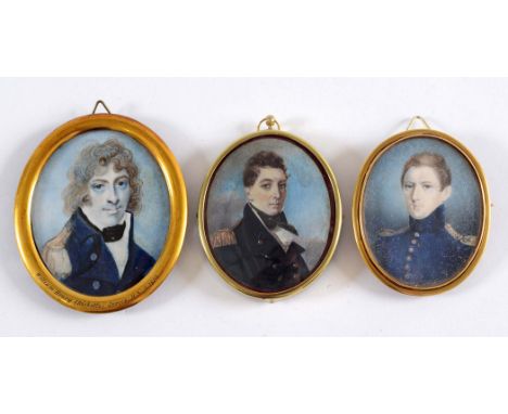 ENGLISH SCHOOL 19TH CENTURY Portrait of a naval officer wearing uniform, on ivory, c.1820, 6.75 x 5 cms; portrait of a naval 