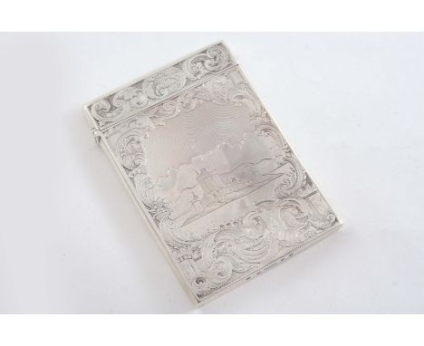 A RARE VICTORIAN SCOTTISH ENGRAVED "CASTLE TOP" CARD CASE of plain oblong outline with a view of Eilean Donan Castle, Kyle of