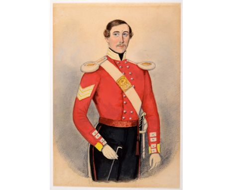 SCOTTISH SCHOOL c. 1845 Portrait of William Gilmour*, 91st Argyllshire Regt. in walking out dress, pencil & watercolour, 15x1