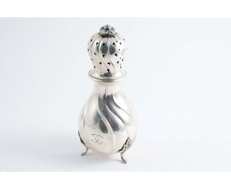 A MODERN DANISH SUGAR CASTER of baluster form with swirl-fluting & a flower finial, initialled, by C.F. Halberg, Copenhagen 1