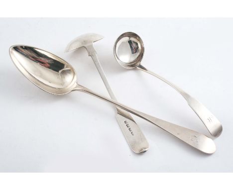 A SCOTTISH PROVINCIAL FIDDLE PATTERN TODDY LADLE initialled, by James Walker of Aberdeen ( J,WA-LK-ER), c.1860 together with 