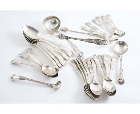 A MIXED LOT: A set of eleven Queen's pattern tea spoons, by William Eaton, London 1840, a set of six egg spoons to match by G