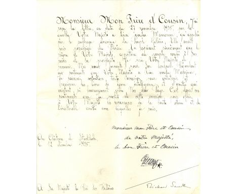 GUSTAF V: (1858-1950) King of Sweden 1907-50. L.S., Gustaf R, with holograph subscription, one page, 4to, Stockholm Palace, 1