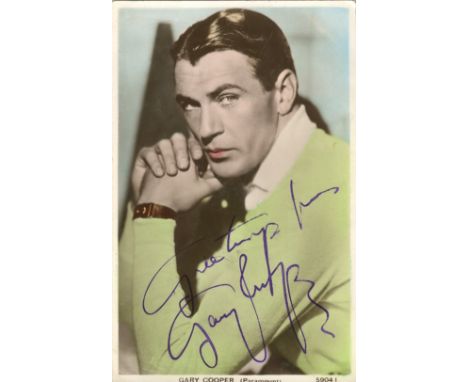 COOPER GARY: (1901-1961) American Actor, Academy Award winner. Vintage signed colour postcard photograph of Cooper in a head 