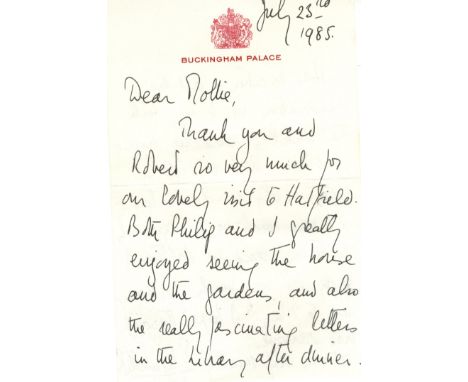 'Both Philip and I greatly enjoyed seeing… the really fascinating letters in the library'

ELIZABETH II: (1926- ) Queen of th