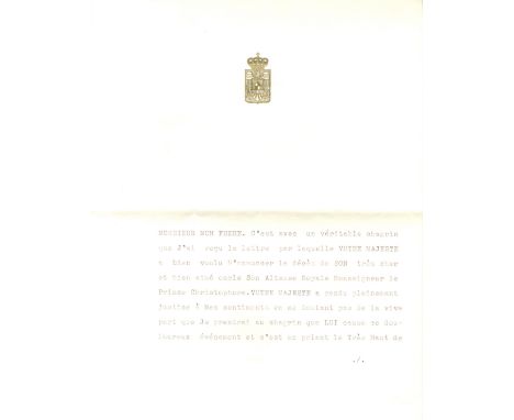 CAROL II: (1893-1953) King of Romania 1930-40. World War II date T.L.S., Carol R, with holograph subscription, two pages, 4to