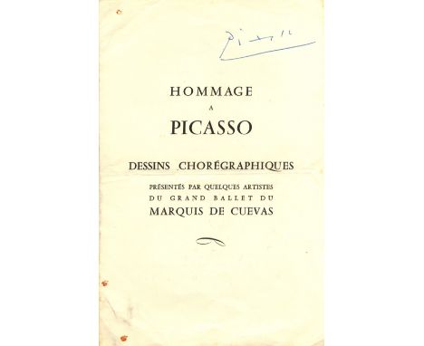 PICASSO PABLO: (1881-1973) Spanish Painter. A printed 8vo programme for Hommage a Picasso - Dessins Choregraphiques, being a 
