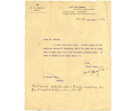 GANDHI MAHATMA: (1869-1948) Indian Political and Spiritual Leader during the Indian Independence Movement. T.L.S., M K Gandhi