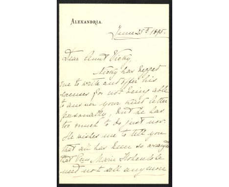 FEODOROVNA ALEXANDRA: (1872-1918) Empress Consort of Russia, wife of Tsar Nicholas II. A good A.L.S., Alix, three pages, 8vo,
