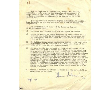 DU MAURIER DAPHNE: (1907-1989) British Author. D.S., Daphne du Maurier, one page, 4to, n.p. (Cornwall?), 7th April 1961. The 