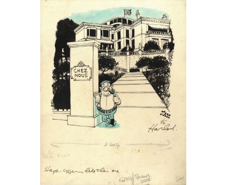 CARTOONISTS: Small selection of signed cards featuring printed cartoon illustrations, some original drawings and cartoons of 
