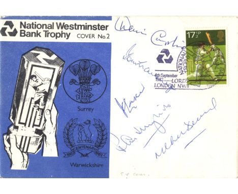 CRICKET: Selection of signed pieces, cards, signed postcard photographs and slightly larger, some programme pages, a few lett