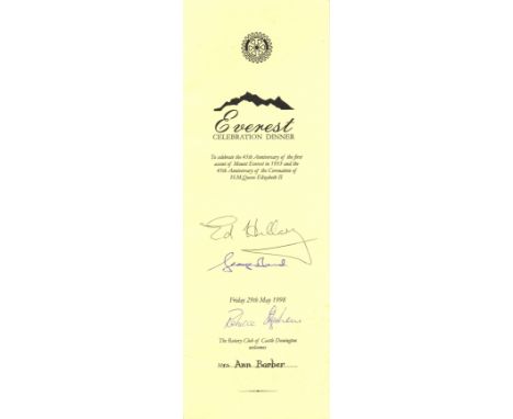 EVEREST EXPEDITION: A slim 4to printed menu for an Everest Celebration Dinner organised by The Rotary Club of Castle Doningto