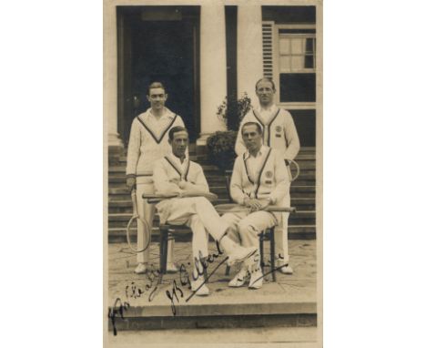 TENNIS: A vintage signed sepia postcard photograph by three members of the Great Britain Davis Cup team of 1924 comprising Le