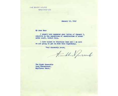 ROOSEVELT FRANKLIN D.: (1882-1945) American President 1933-45. World War II date T.L.S., Franklin D Roosevelt, as President, 