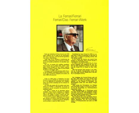 FERRARI ENZO: (1898-1988) Italian Car Driver & Manufacturer. A printed 4to folding brochure entitled La Ferrari, featuring ma