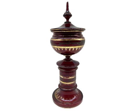 Ruby glass mantel vase and cover decorated in gilt H50cm ( chipped)