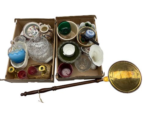 Dartmouth fish jug, Portmeirion jardiniere and vase, Kingsbridge comport, Aynsley planter, glass vases etc in two boxes and a