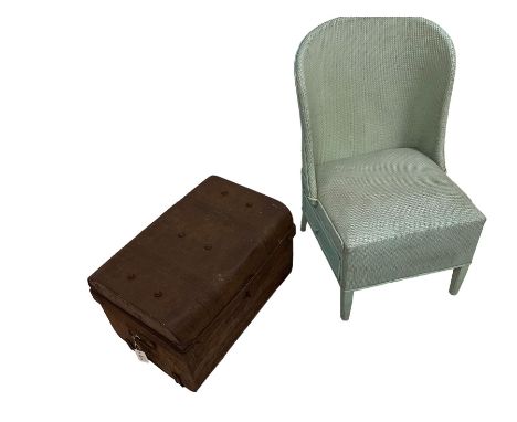 Mid-century blue chair with metal trunk
