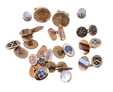 A selection of cufflinks, some with enamel, varied size