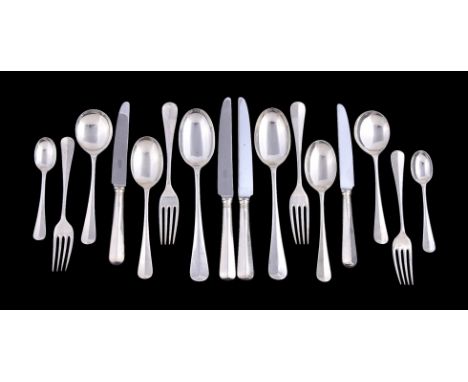 A silver rat-tail pattern service for six by Carr's of Sheffield, Sheffield 1996, comprising:   Six table forks   Two table s