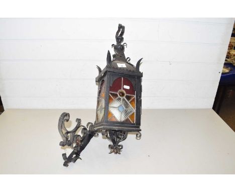 Metal and coloured glass lantern