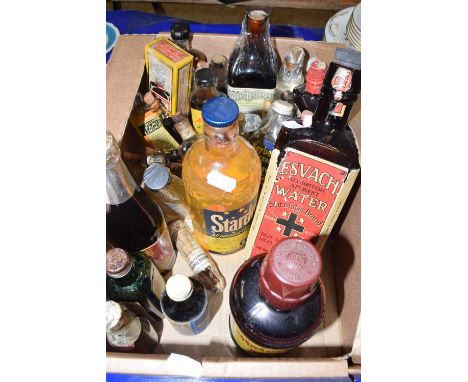 Box of various vintage chemists bottles, ink and other items