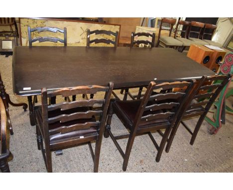20th Century oak refectory style dining table and six ladder back chairs, table is 181cm wide