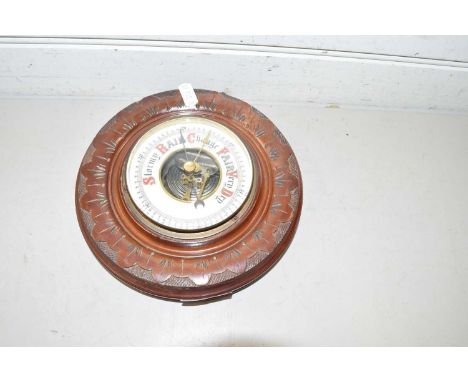 Late 19th Century aneroid barometer in carved wooden case
