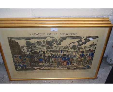 Set of three gilt framed French war prints