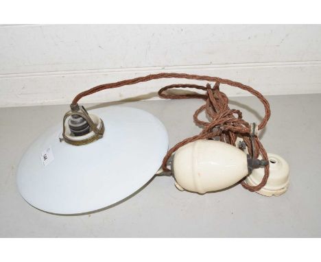 Vintage rise and fall light fitting with milk glass shade