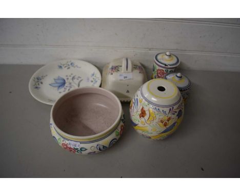 Mixed Lot: Poole Pottery wares to include butter dish, bowls, lamp base etc