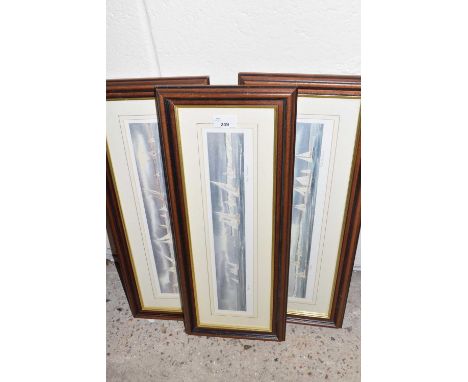Trio of reproduction prints of yachts at sea by Peter Basham, framed and glazed