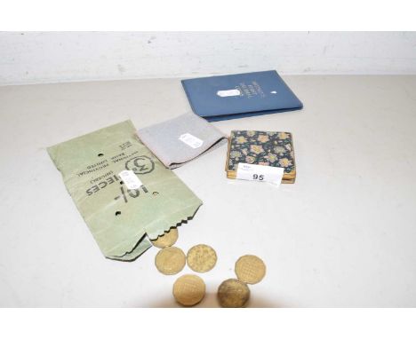 Vintage powder compact and various assorted coinage