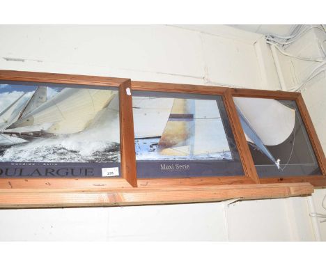 Three photographic prints of nautical scenes, glazed with pine frames