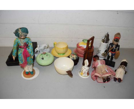Mixed Lot: Carlton ware cup and saucer, various ceramics, cased cutlery, vintage dolls etc