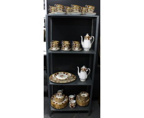 Royal Albert 'Lady Hamilton' dinner set and teaset, including two coffee pots, cream jugs and sugar bowls, cups and saucers, 