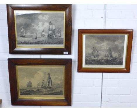 'A Small Breeze' &amp; 'A Brisk Gale' after Boydell, under glass with rosewood frame, size overall 54 x 44cm together with  a