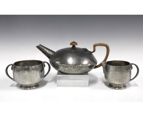 Tudric pewter three piece tea set, pattern 01216, 9cm (3)