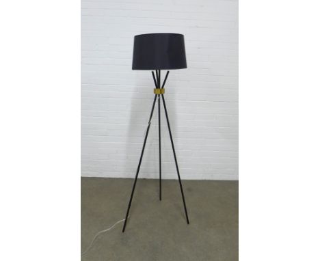 Contemporary floor standing lamp with black shade and tripod legs, 160cm high.