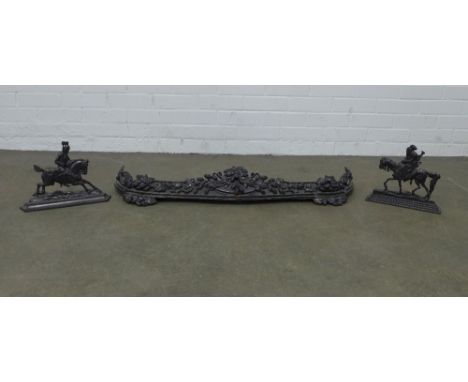 Black metal acorn fender and two horses. (3) 