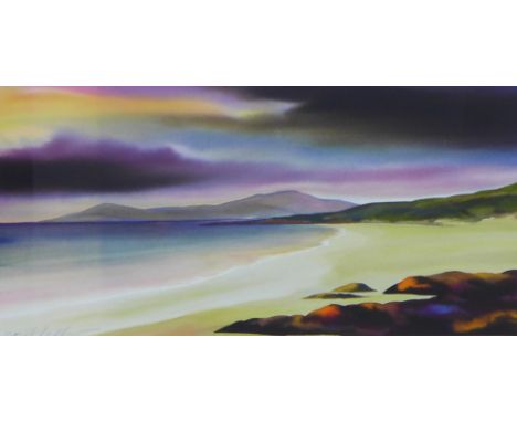 Contemporary landscape lithograph, signed indistinctly and framed under glass, 45 x 23cm