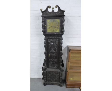 19th century carved oak longcase clock, (A/F) 70 x 214 x 27cm.
